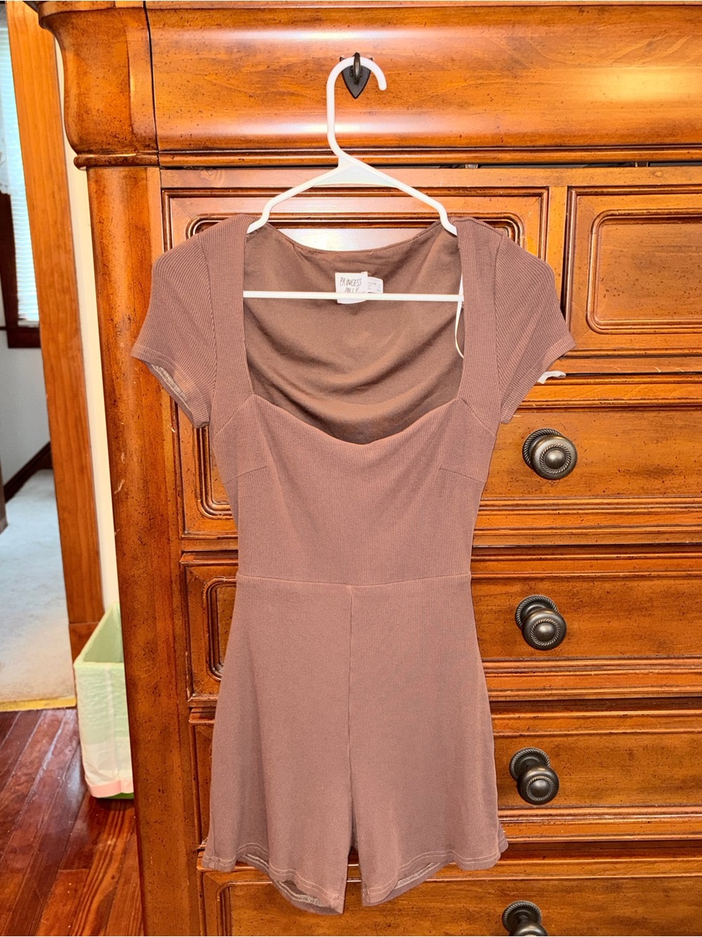 Princess Polly Brown Ribbed Open Back Tie Romper Size 4